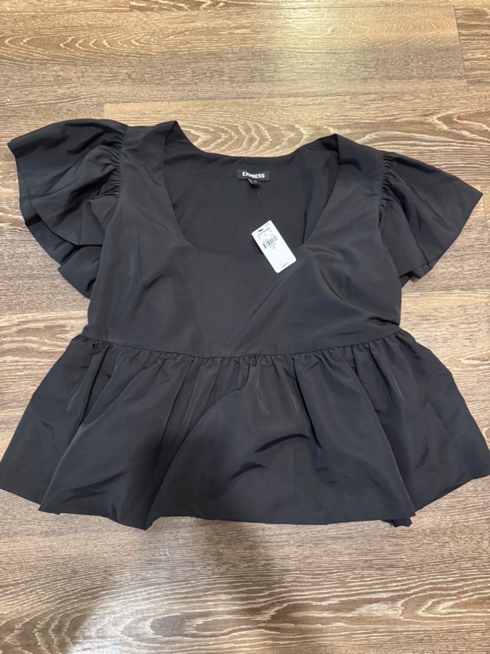 Express Black Peplum Scoop-Neck Blouse with Ruffle Sleeves